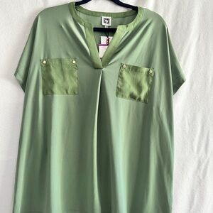 Anne Klein Sage Green Blouse with Pockets